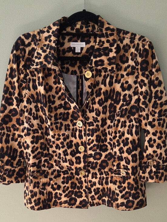 Charter Club Jackets & Blazers - Charter Club Leopard Print Button Up Blazer Jacket Womens L Large Lightweight